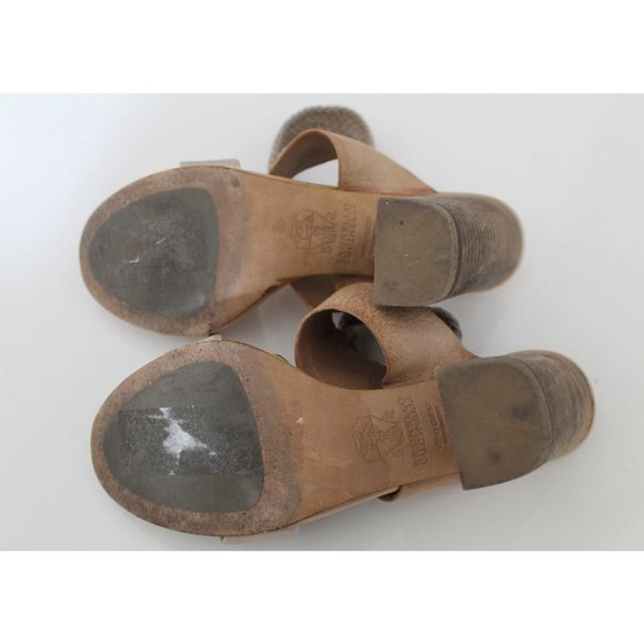 Brunello Cucinelli Tan Pebbled & Braided Leather Block Heeled Sandals Size US 6 - Picture 10 of 13